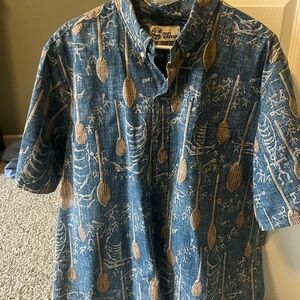 Reyn Spooner Blue and Brown Paddle Print Shirt